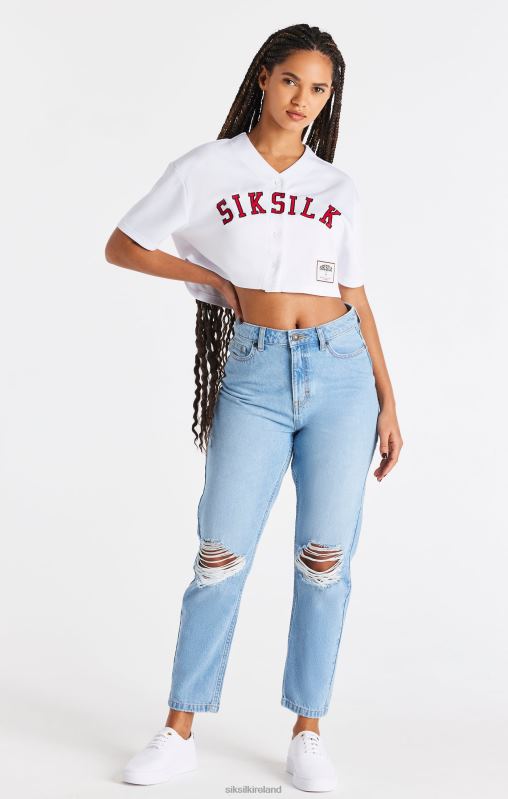 SikSilk Women White Baseball Crop Jersey XTFJ50 Apparel