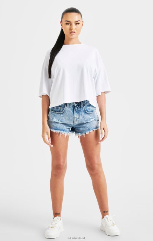 SikSilk Women White Branded Crop T-Shirt Rainbow XTFJ47 Apparel