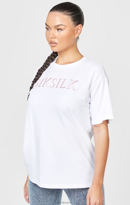 SikSilk Women White Embroidered Boyfriend T-Shirt XTFJ69 Apparel