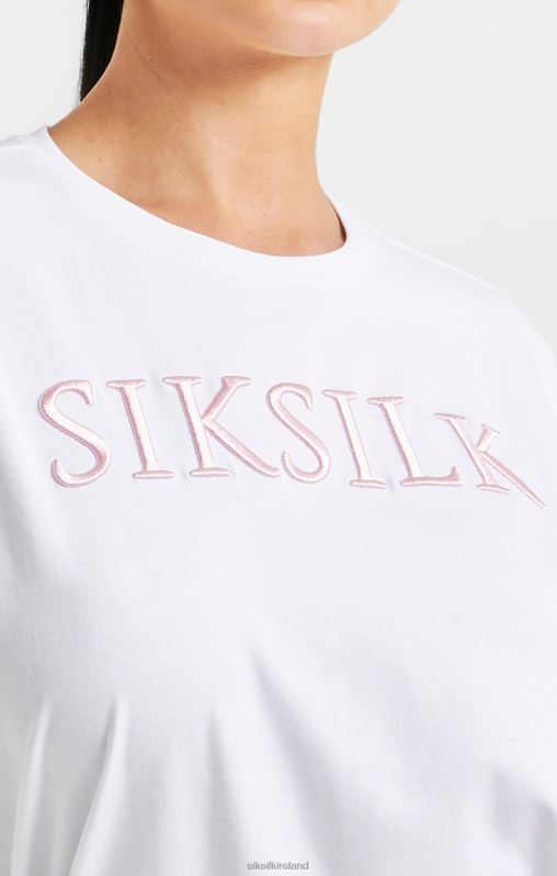 SikSilk Women White Embroidered Boyfriend T-Shirt XTFJ69 Apparel