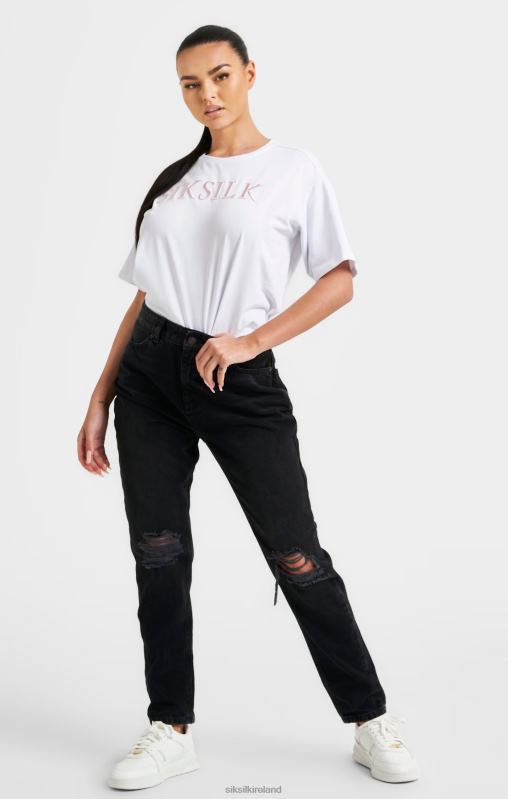 SikSilk Women White Embroidered Boyfriend T-Shirt XTFJ69 Apparel