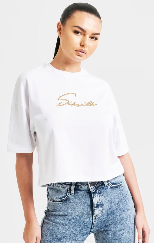 SikSilk Women White Signature Crop Tee XTFJ45 Apparel