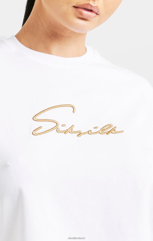 SikSilk Women White Signature Crop Tee XTFJ45 Apparel