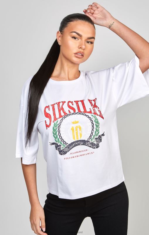 SikSilk Women White Varsity Crop T-Shirt XTFJ53 Apparel