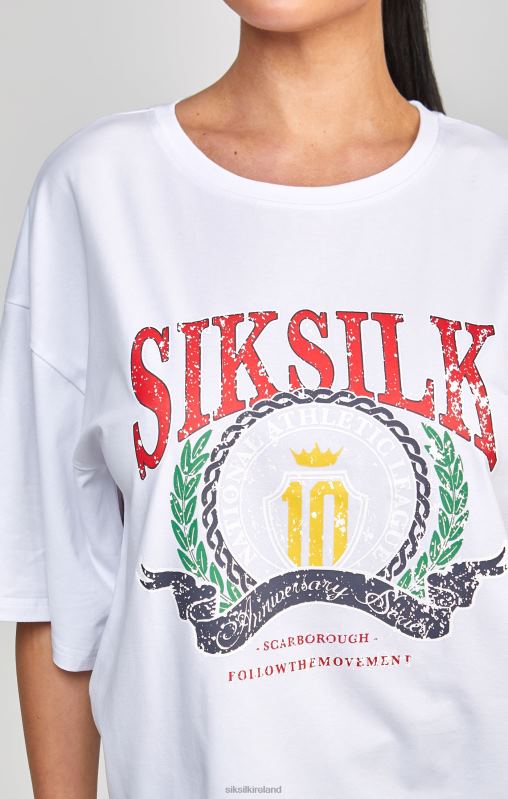 SikSilk Women White Varsity Crop T-Shirt XTFJ53 Apparel