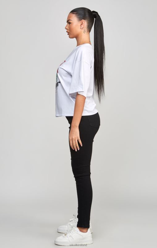SikSilk Women White Varsity Crop T-Shirt XTFJ53 Apparel
