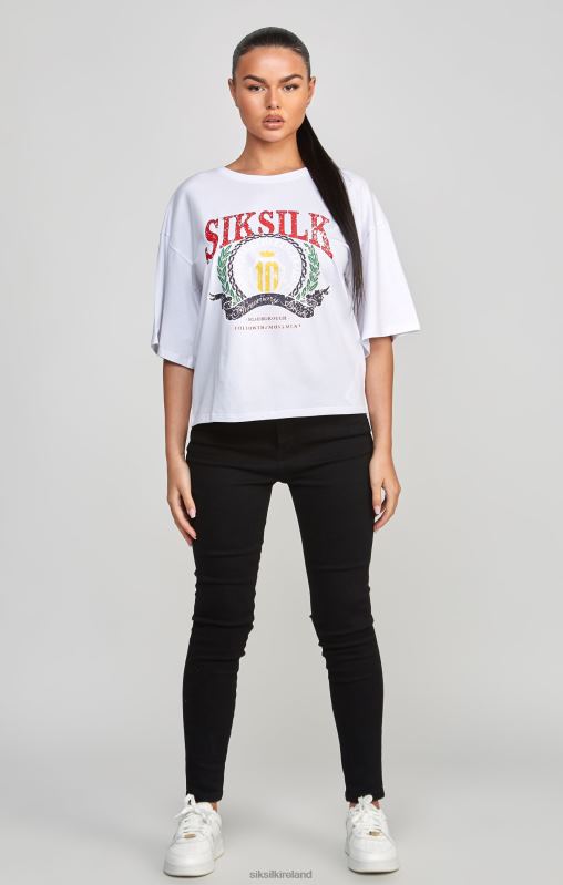 SikSilk Women White Varsity Crop T-Shirt XTFJ53 Apparel