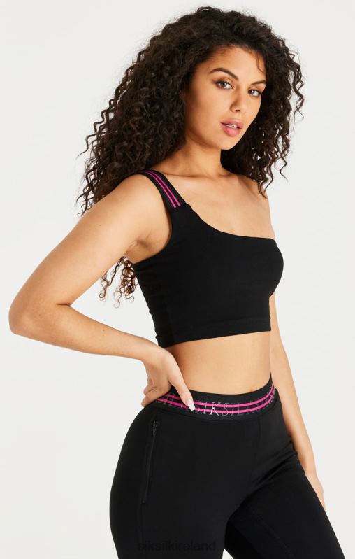 SikSilk Women Black Tape One Shoulder Crop Bralette XTFJ71 Apparel