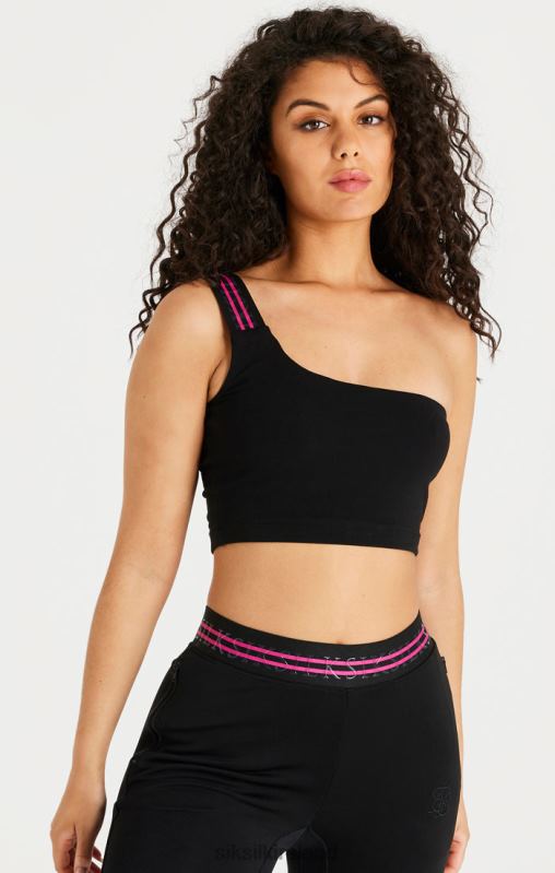 SikSilk Women Black Tape One Shoulder Crop Bralette XTFJ71 Apparel