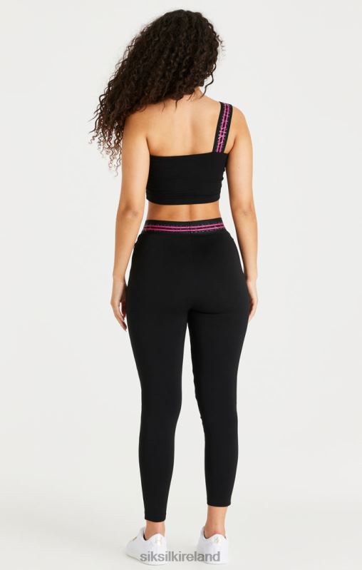 SikSilk Women Black Tape One Shoulder Crop Bralette XTFJ71 Apparel