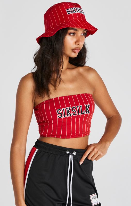 SikSilk Women Red Pinstripe Bandeau Top XTFJ208 Apparel