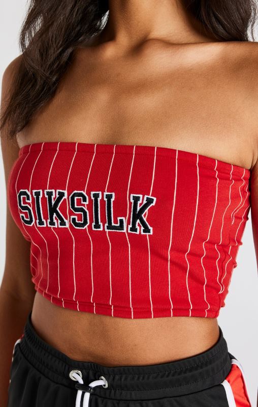 SikSilk Women Red Pinstripe Bandeau Top XTFJ208 Apparel