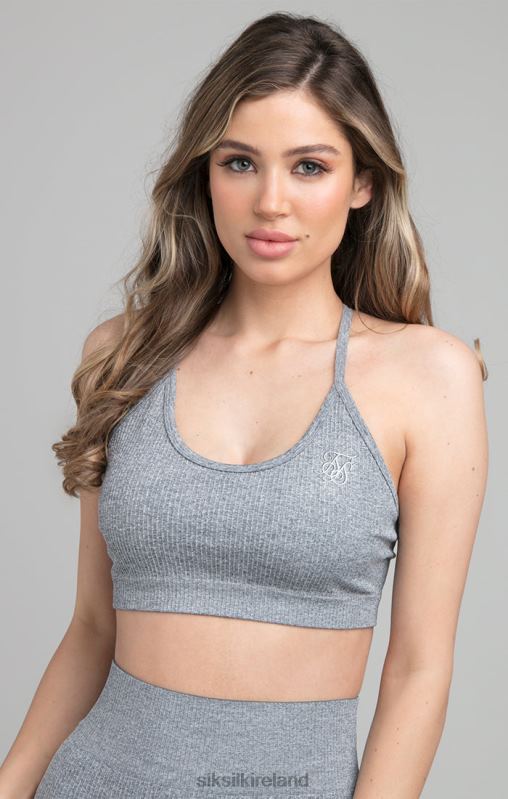 SikSilk Women Ribbed Gym Bralette - Grey XTFJ212 Apparel