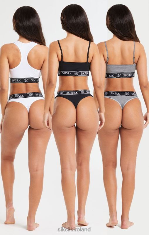 SikSilk Women Black, White And Grey Pack Of 3 Thong XTFJ224 Apparel